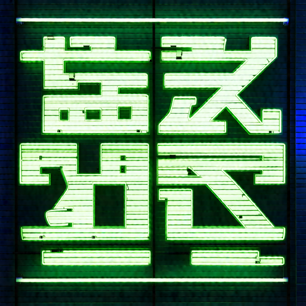 Large green neon sign with asian characters on it