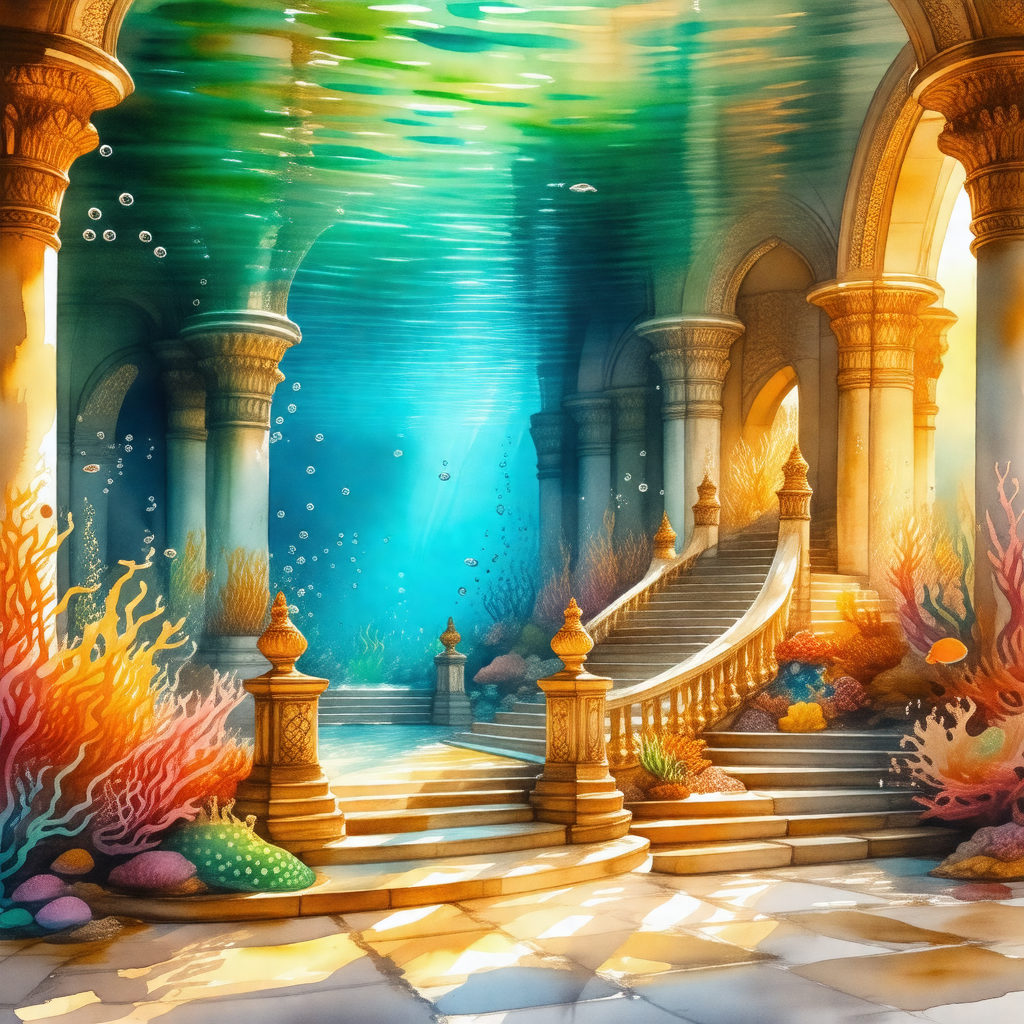Painting of a beautiful underwater scene, featuring a sta...