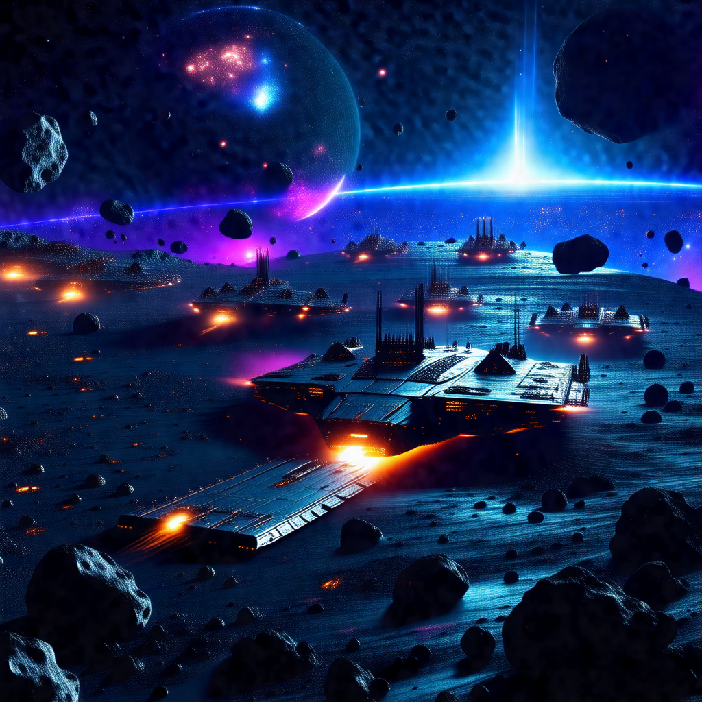 Futuristic space scene with a large spacecraft, possibly ...