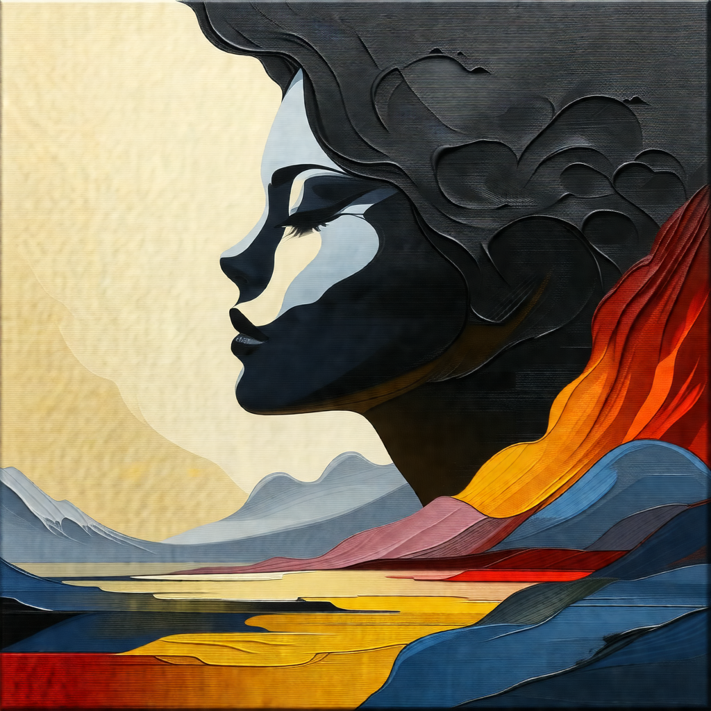 Painting of a woman's face, with her eyes closed