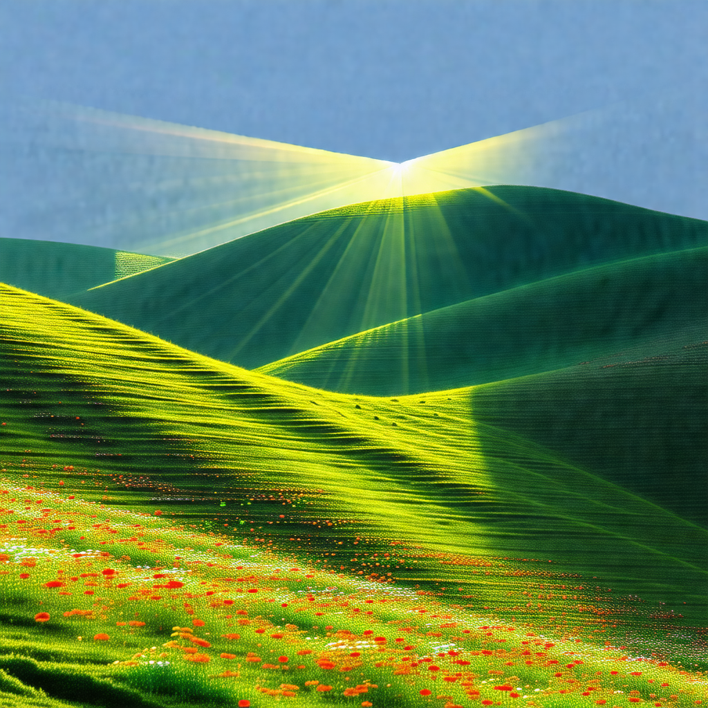 Beautiful landscape with a lush green hillside and a brig...