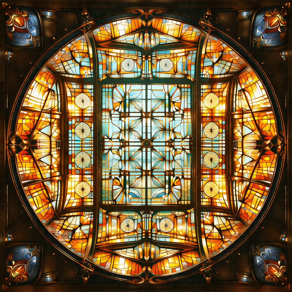 Close-up of a stained glass window, showcasing its intric...