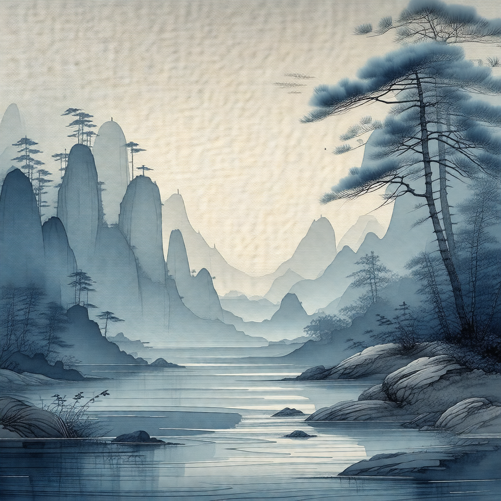 Serene landscape featuring a river flowing through a vall...