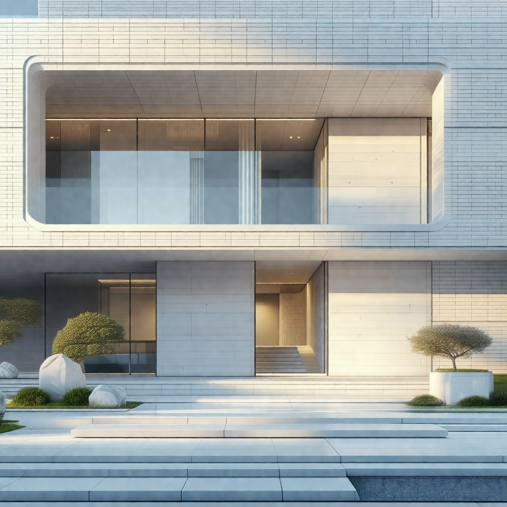 Large, modern building with a white facade