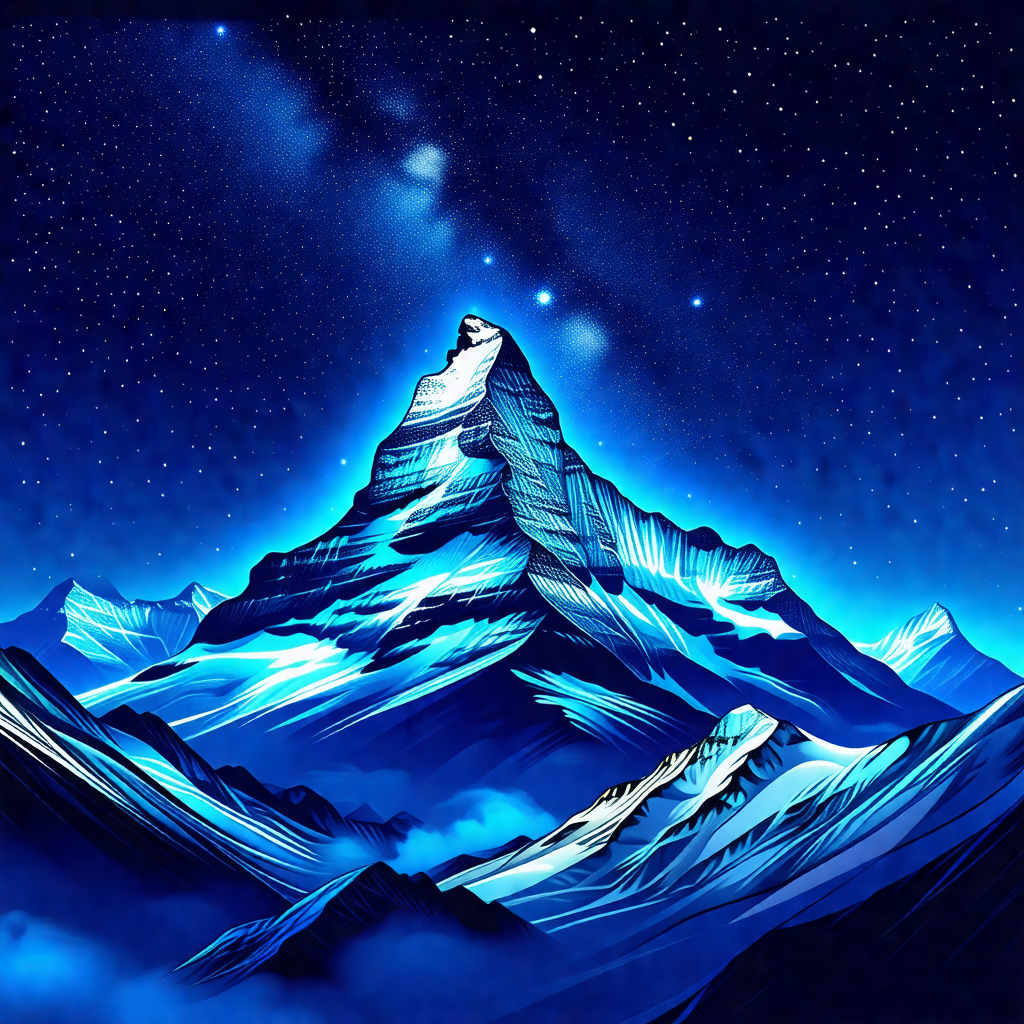 Majestic mountain with a blue and white color scheme