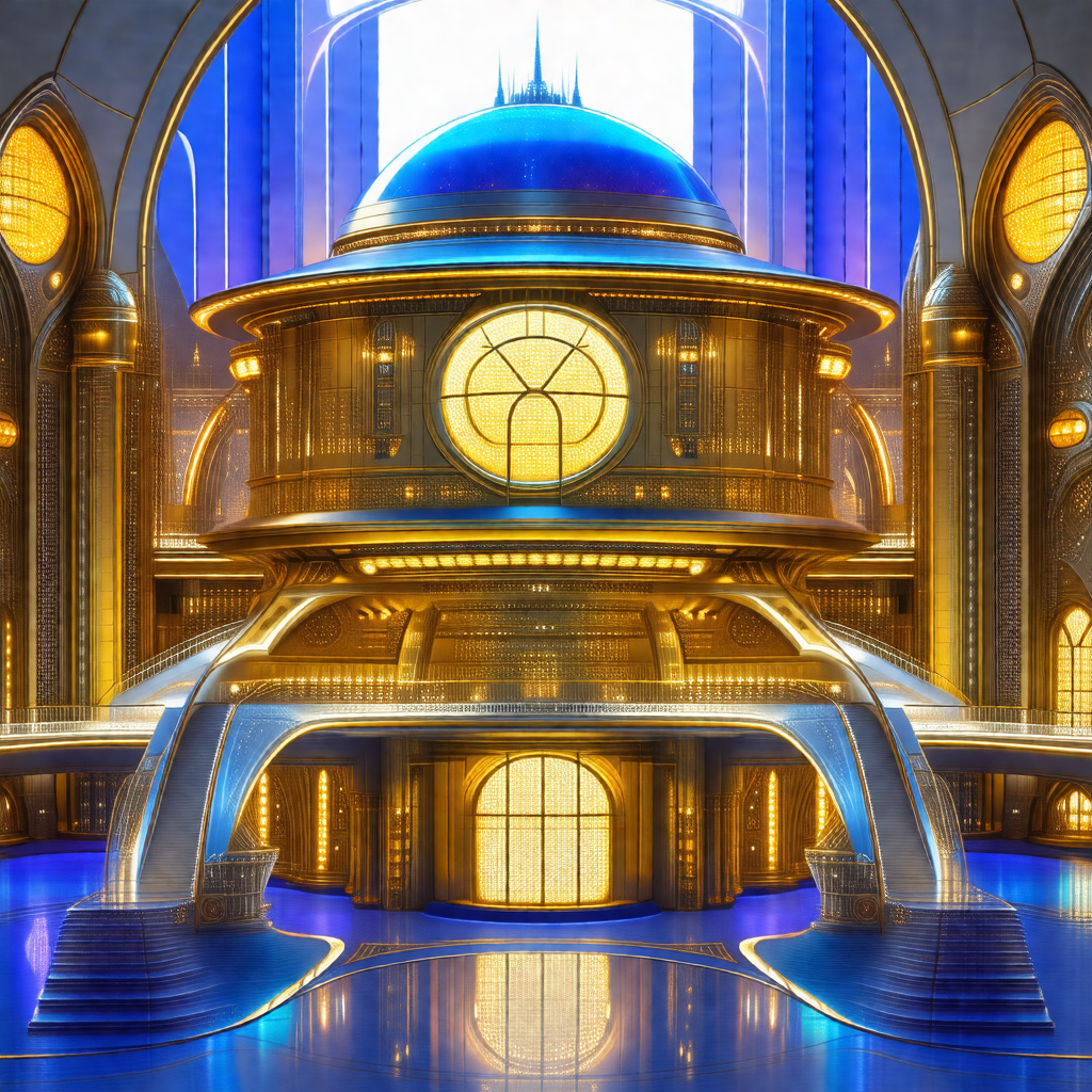 Digital painting of a large, ornate building with a gold ...