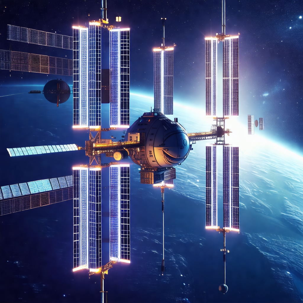 Large space station with a dome-shaped structure, which i...