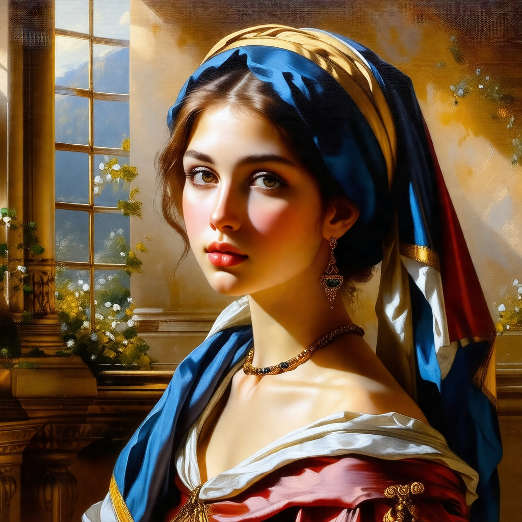 Beautiful woman wearing a blue dress and a blue veil