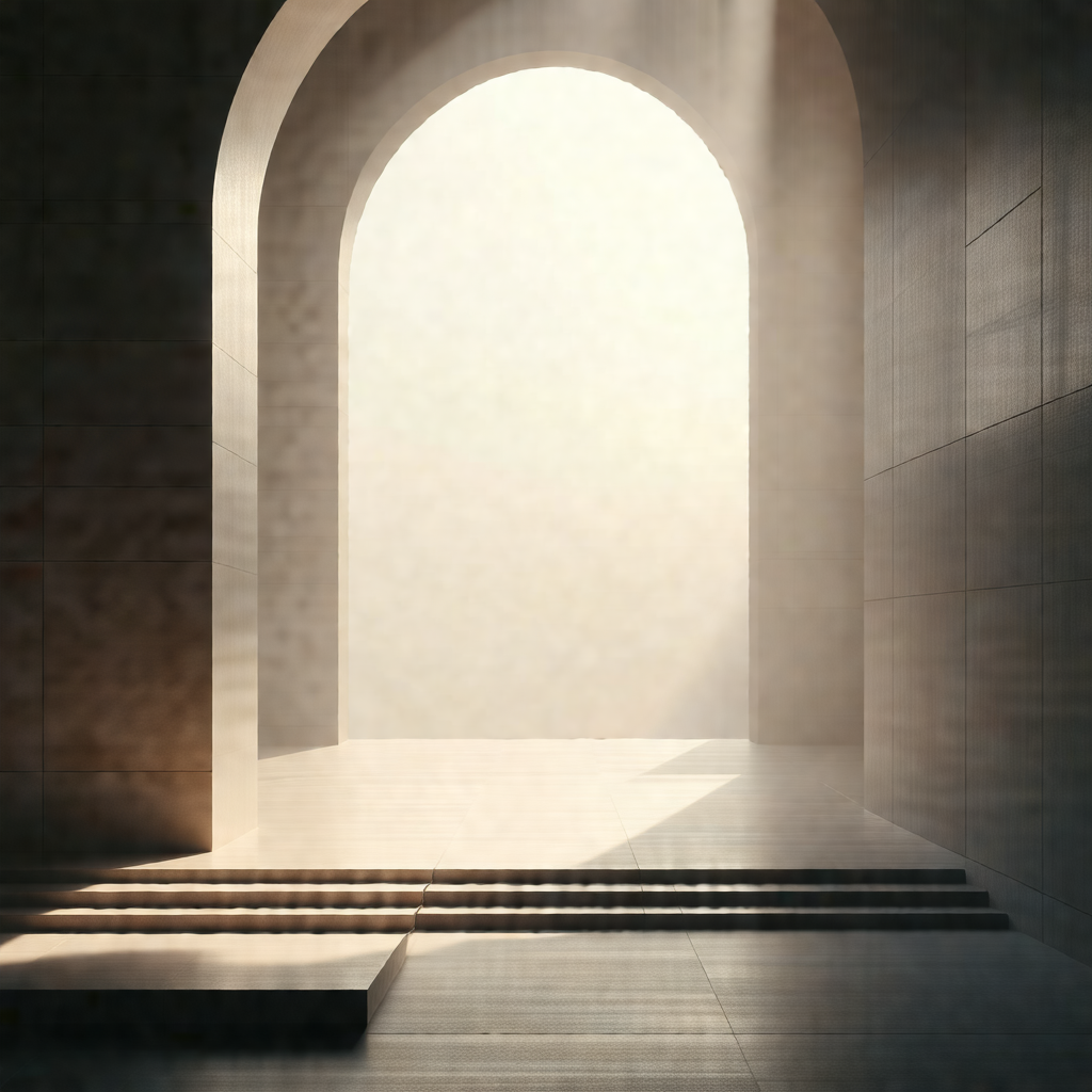 Large, open archway with a bright, sunny day outside