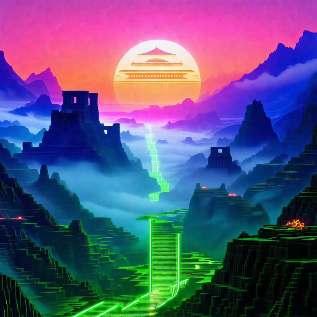 Colorful, computer-generated scene featuring a large, gre...