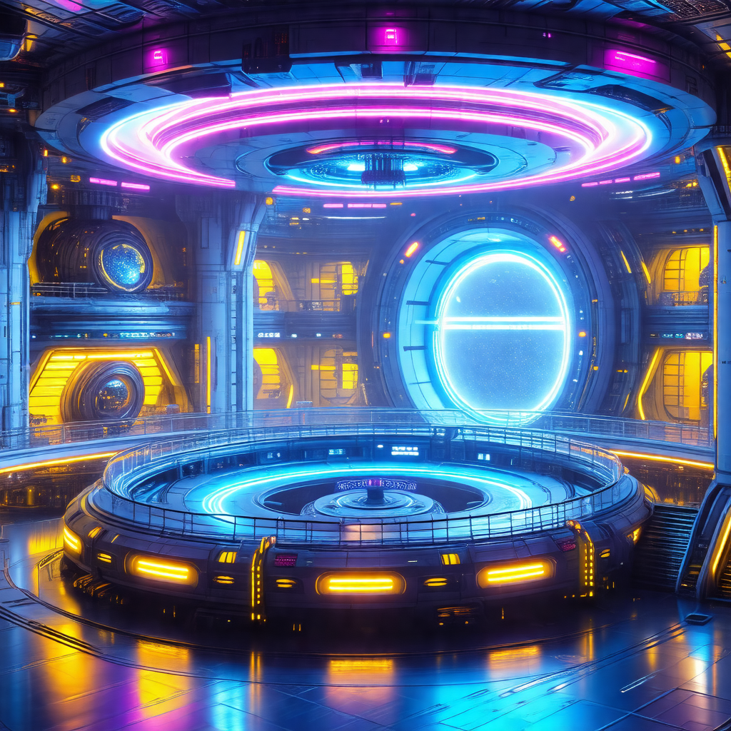 Futuristic scene with a large, circular room filled with ...