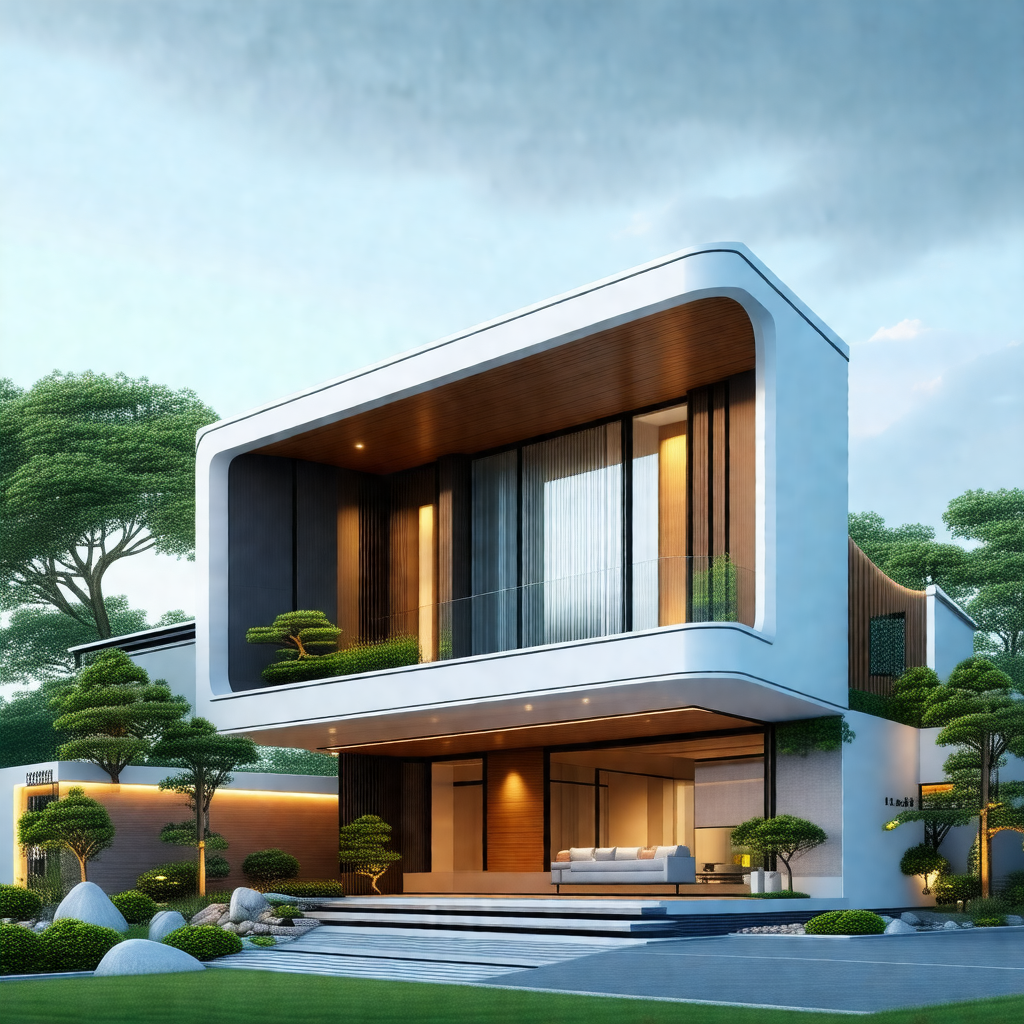 Large, modern-looking house with a white exterior
