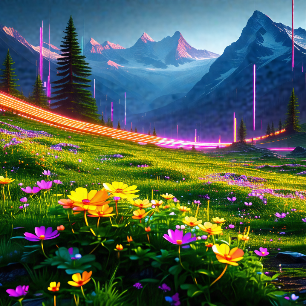 Lush green field with a beautiful mountain range in the b...