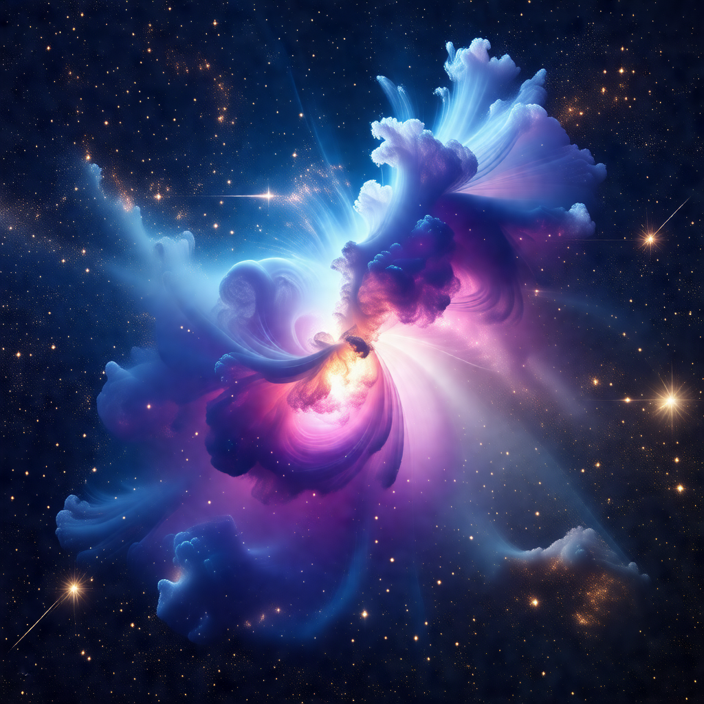 Purple and blue nebula, which is a cloud of gas and dust ...