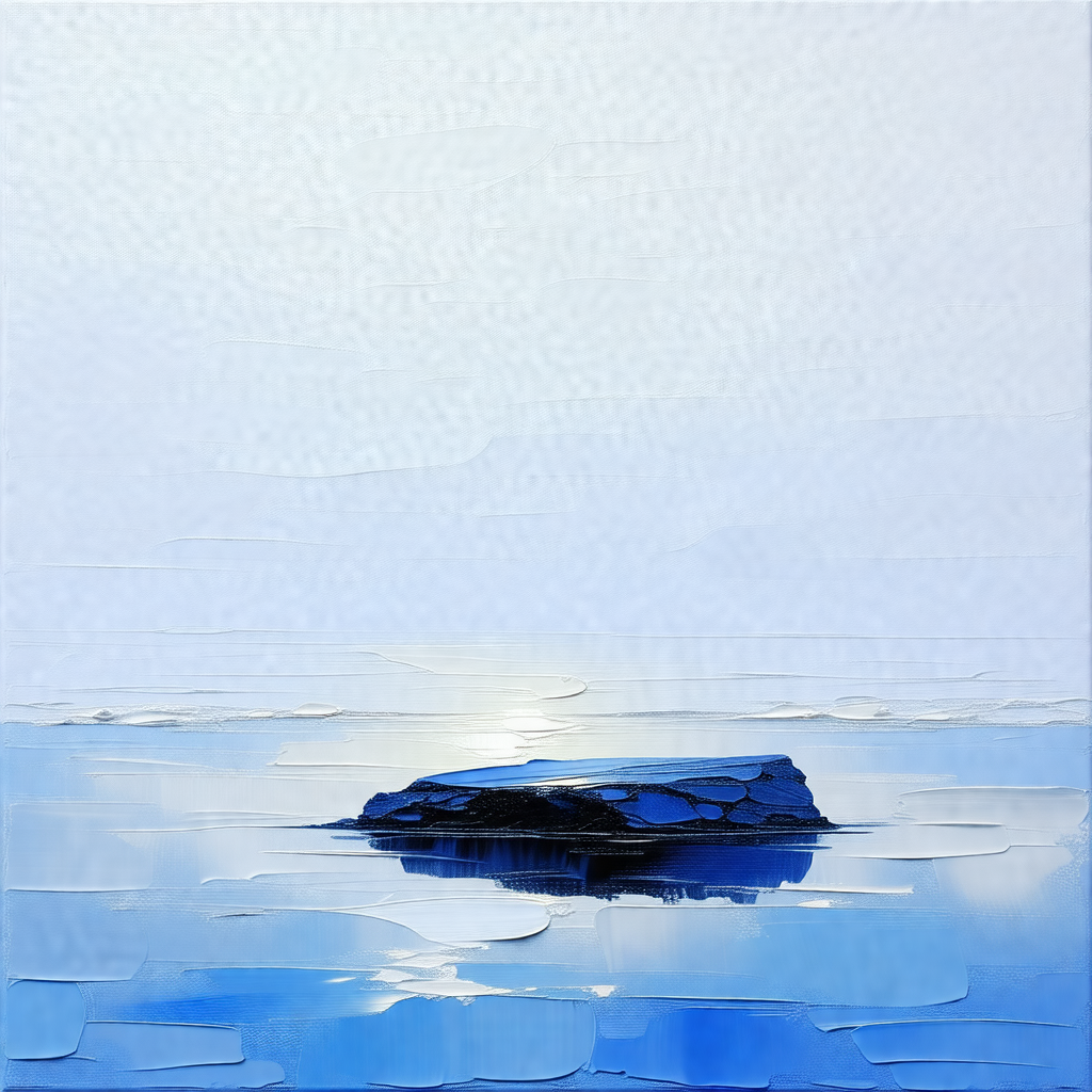 Large rock in the middle of a body of water, possibly an ...