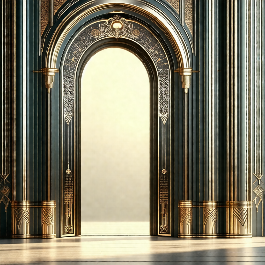 Large, ornate doorway with a gold and black color scheme