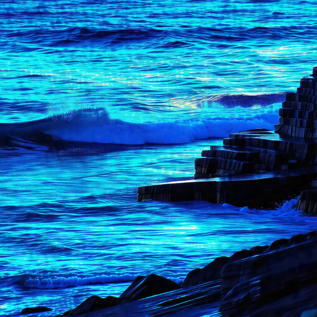 Beautiful blue ocean with a few rocks sticking out of the...