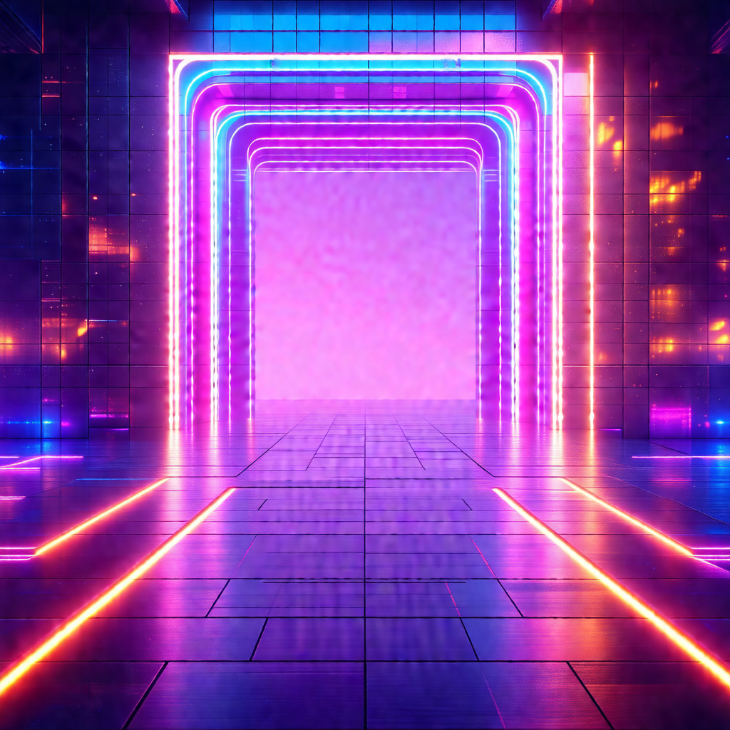 Futuristic scene with a brightly lit tunnel