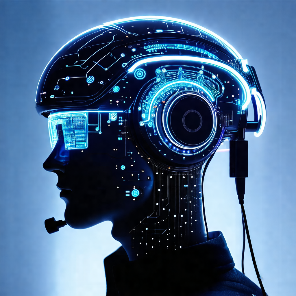 Man wearing a futuristic headset, which appears to be a c...