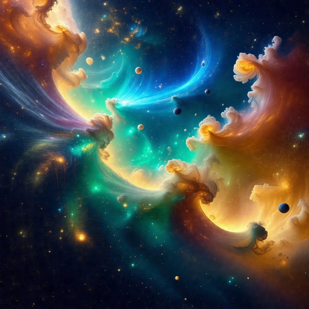 Vibrant and colorful painting of a galaxy, featuring a va...