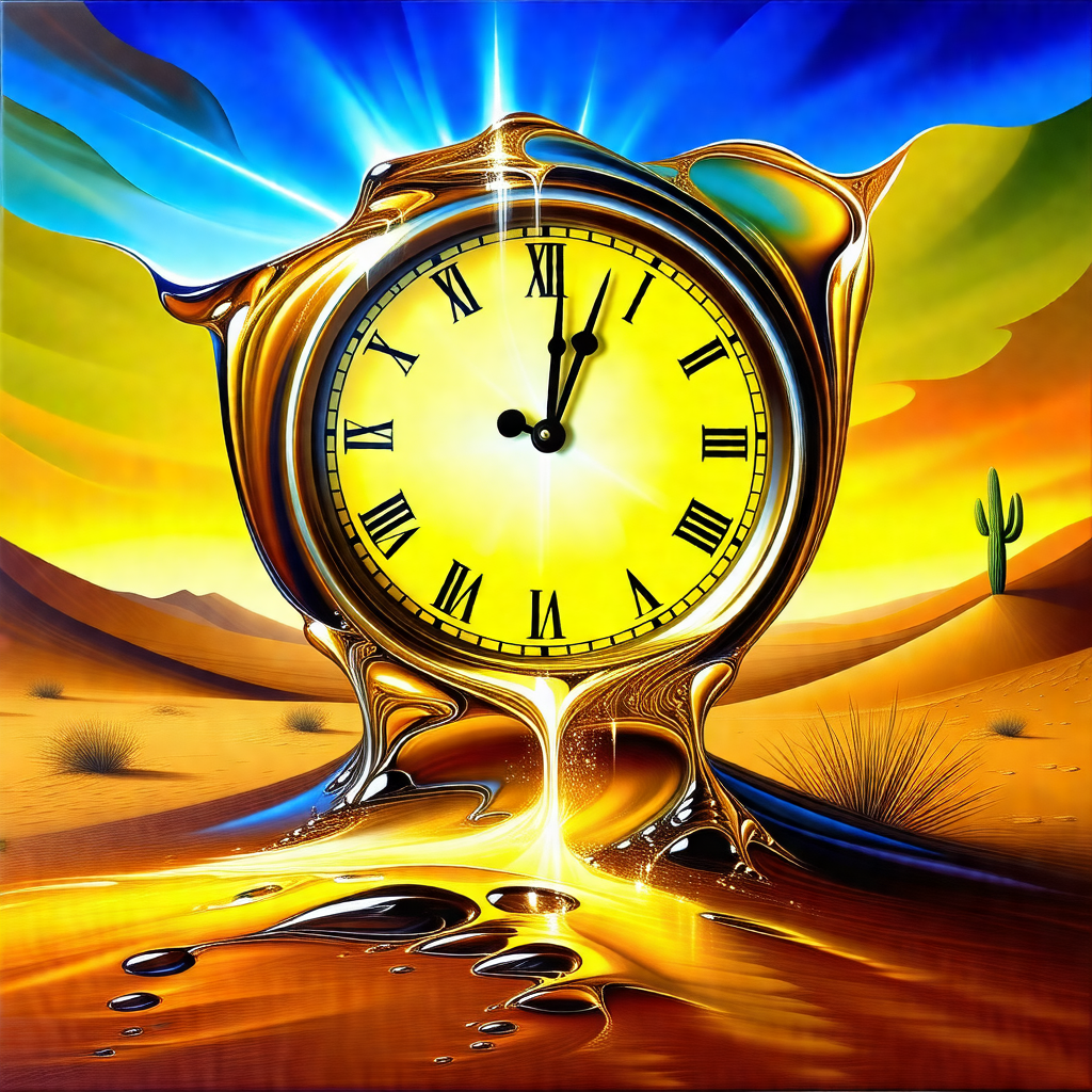 Large, abstract clock with a gold and yellow color scheme