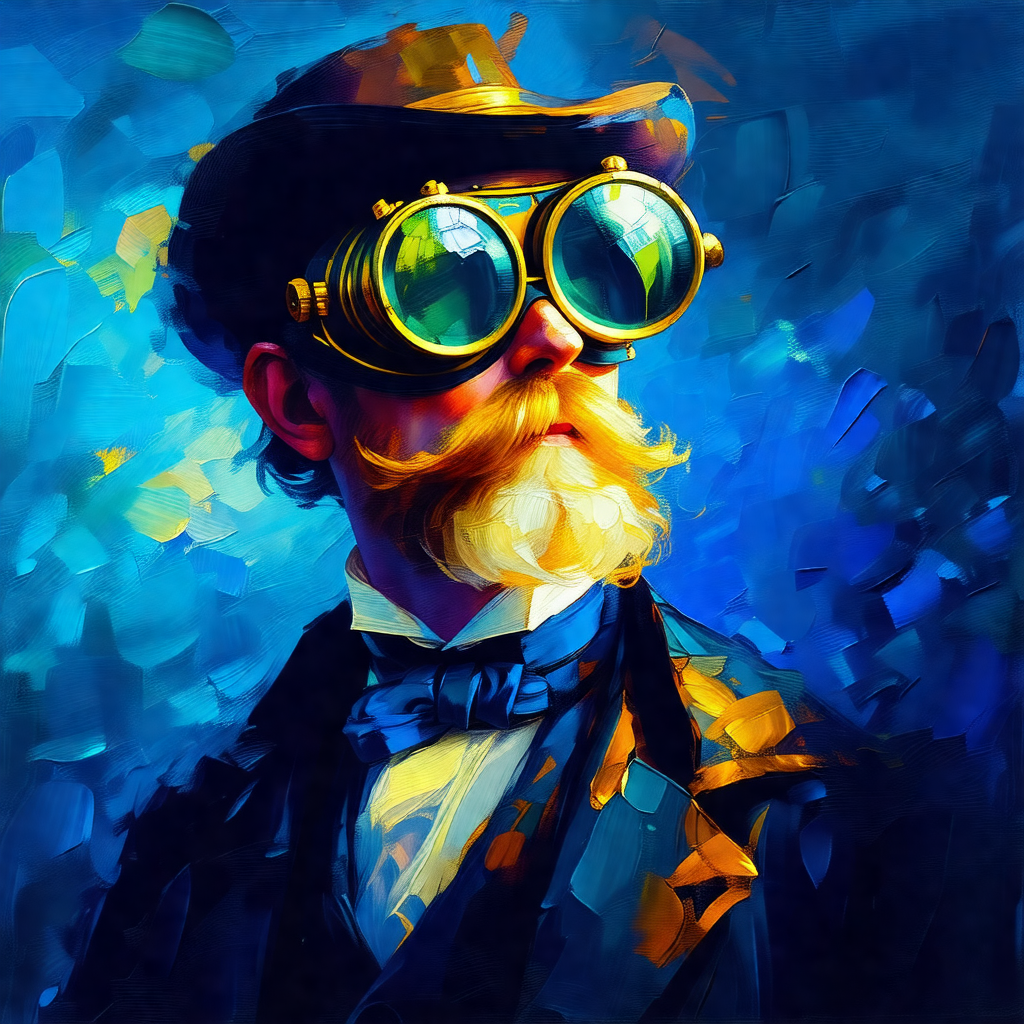 Man wearing a top hat and glasses, giving him a distincti...