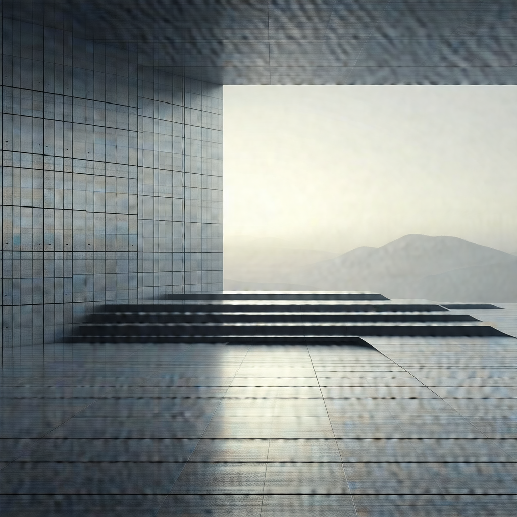 Large, open room with a view of a mountain range