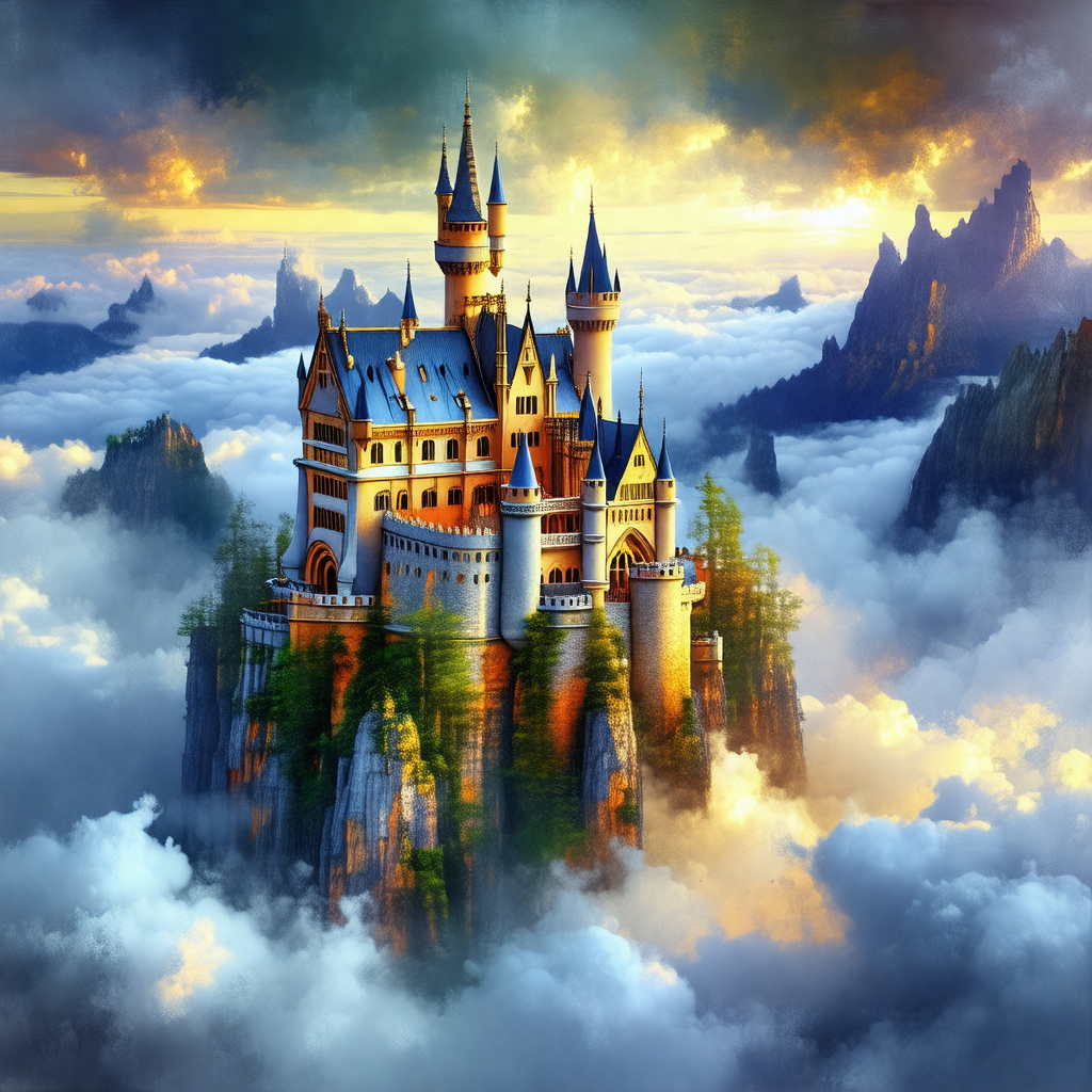 Majestic castle, towering over a lush green landscape
