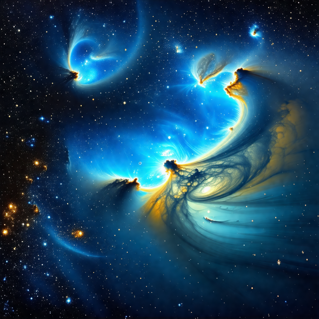 Beautiful and detailed space scene, featuring a large blu...