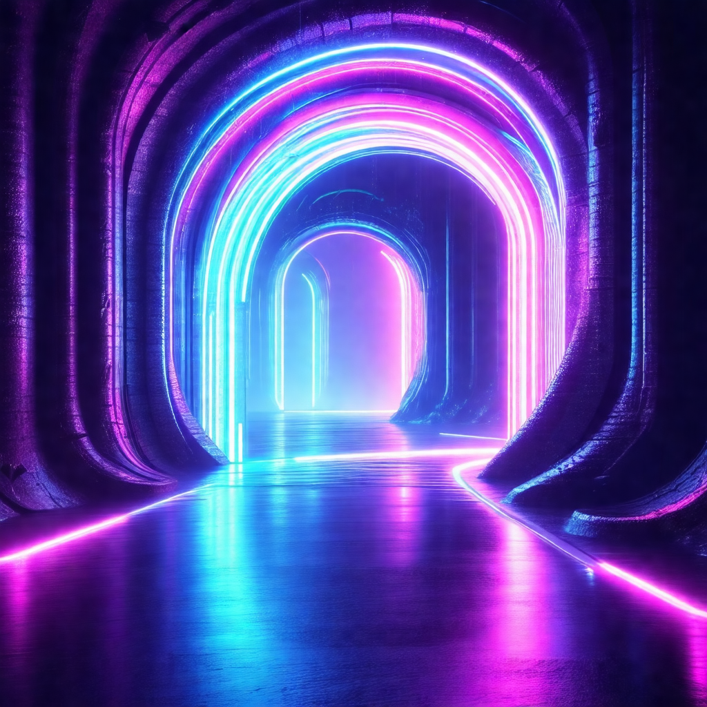 Long, narrow tunnel with a brightly lit interior