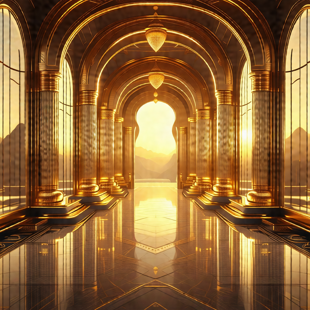 Grand hallway with a golden color scheme