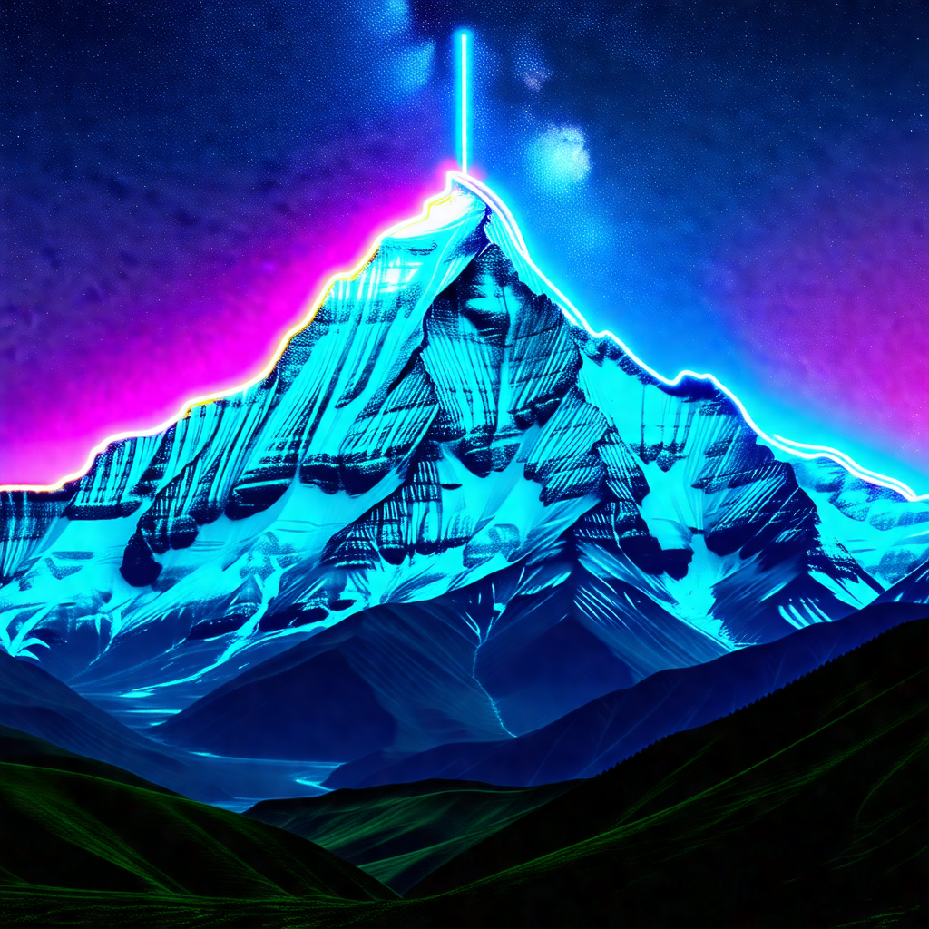 Majestic mountain with a purple and blue hue, towering ov...