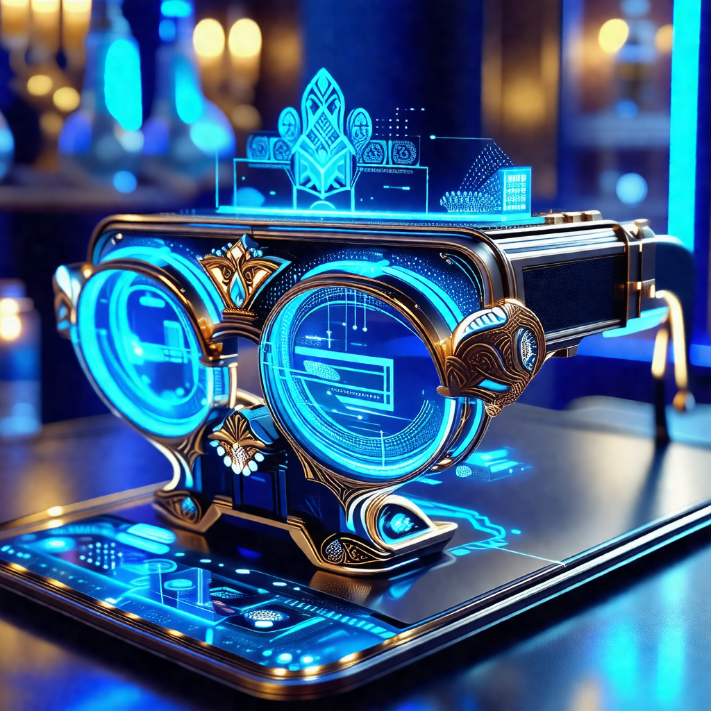Futuristic-looking device with a blue glow, resembling a ...