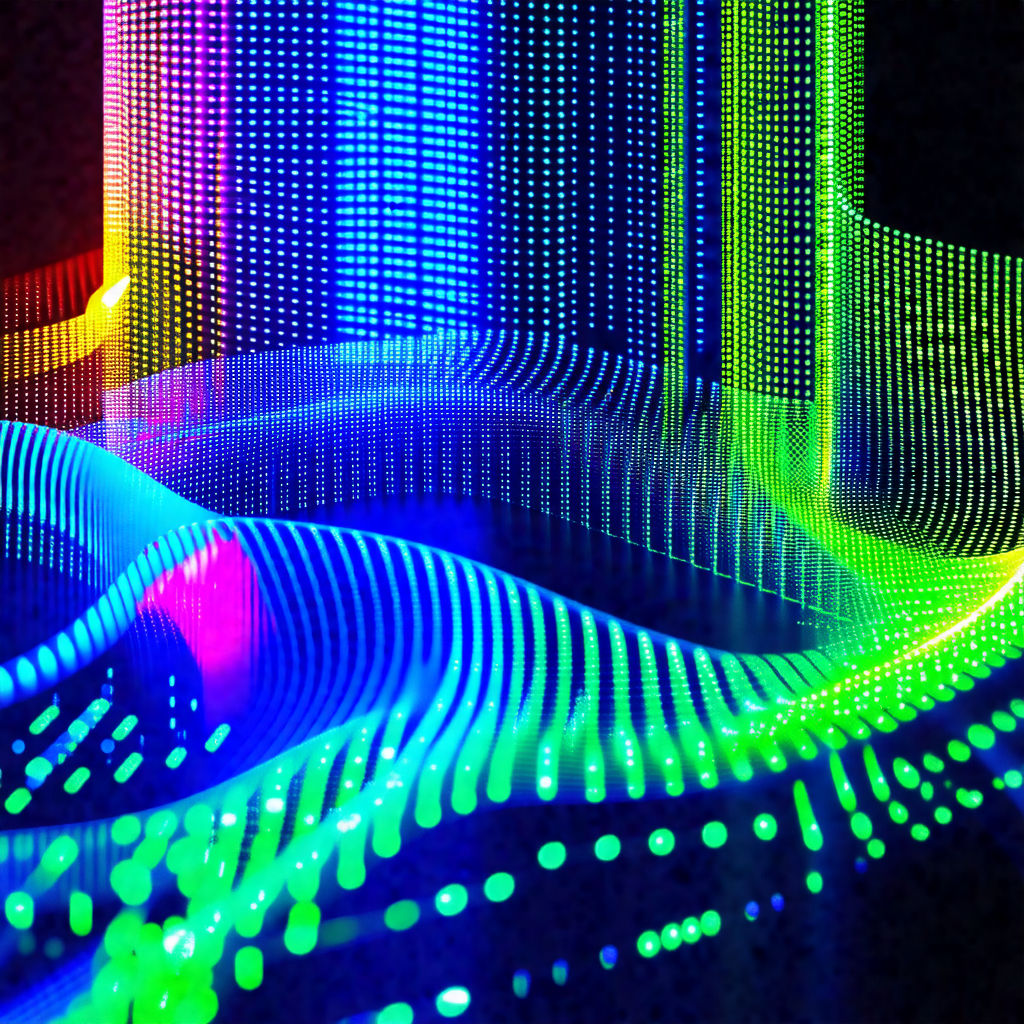 Brightly lit room with a colorful display of lights
