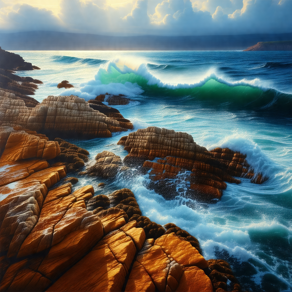 Beautiful scene of a rocky coastline with a large body of...