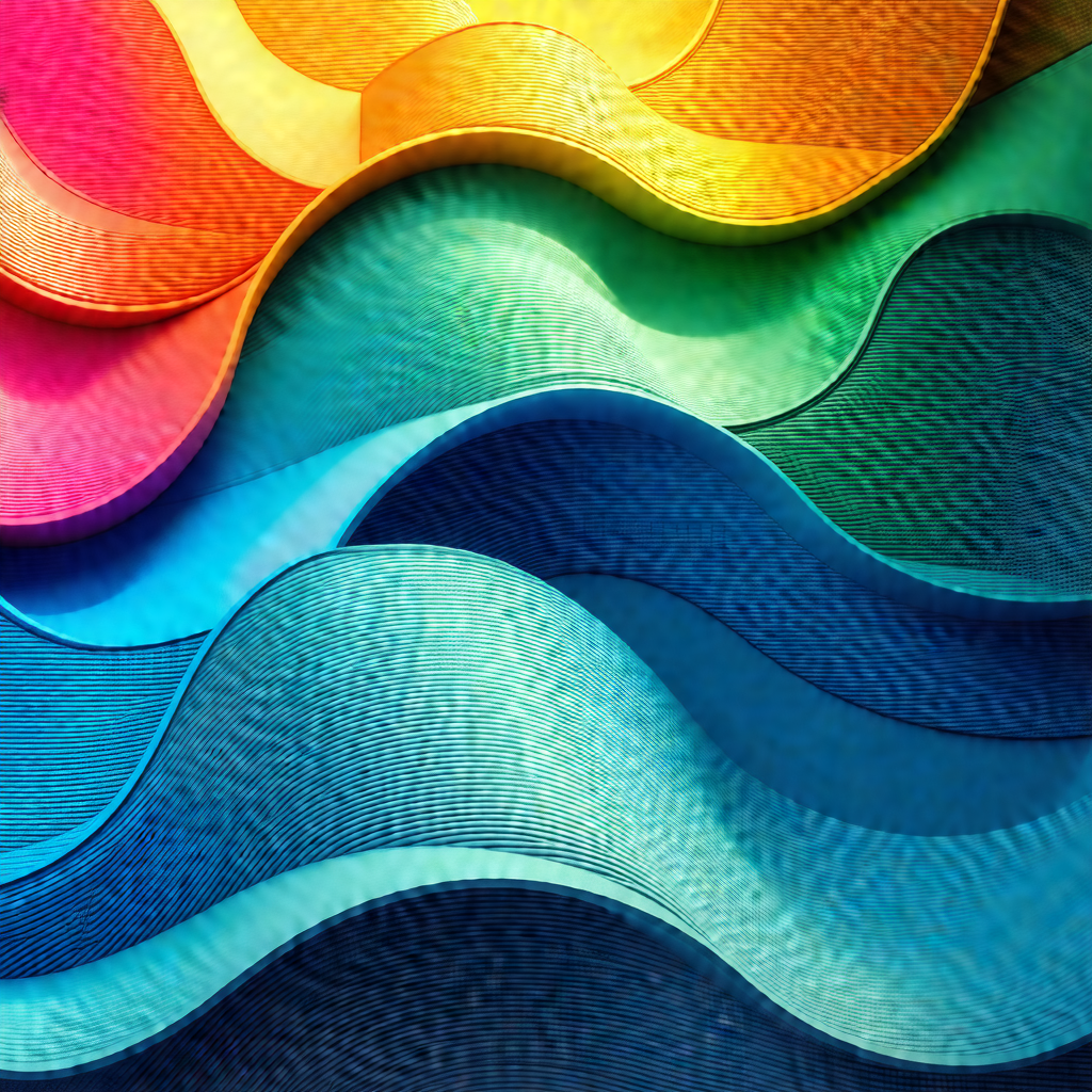 Colorful wave pattern, with a variety of colors including...