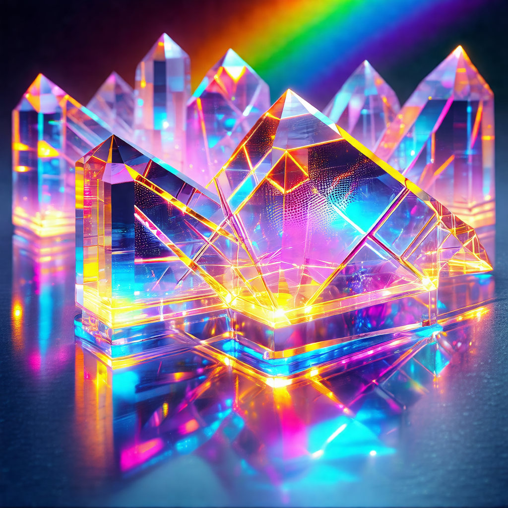 Group of four crystal-like structures, each with a differ...