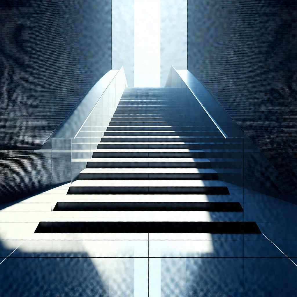 Staircase with a black and white striped design