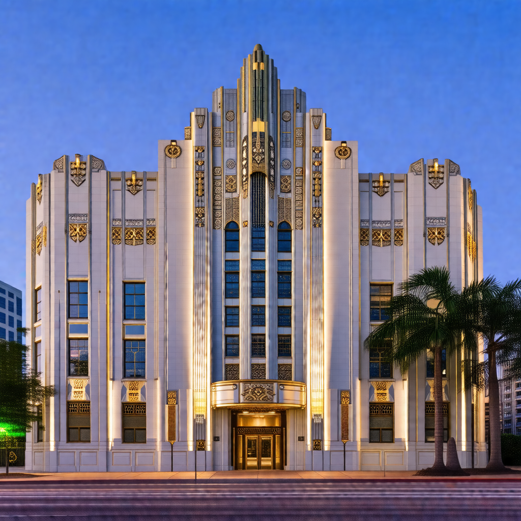Large, ornate building with a gold and white facade
