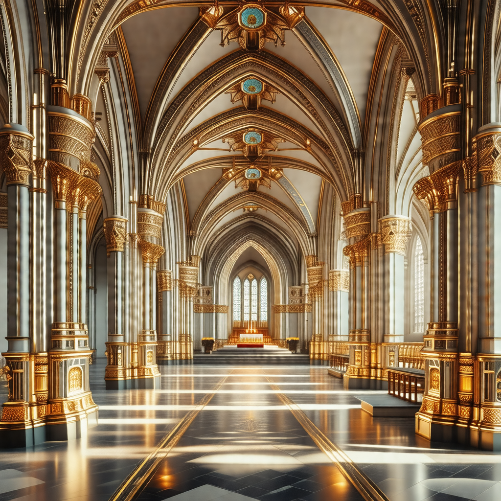Large, ornate cathedral with a high vaulted ceiling
