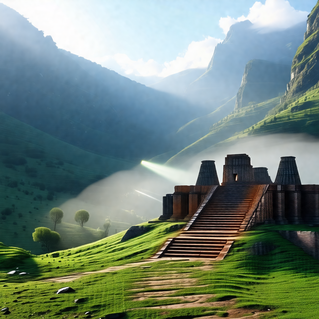 Large, ancient stone structure situated in a lush green f...