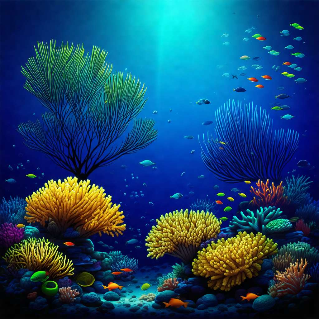 Vibrant underwater scene with a variety of colorful fish ...