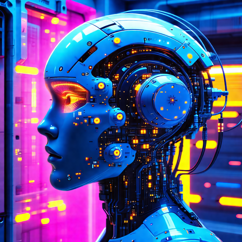Futuristic robot with a blue and silver color scheme