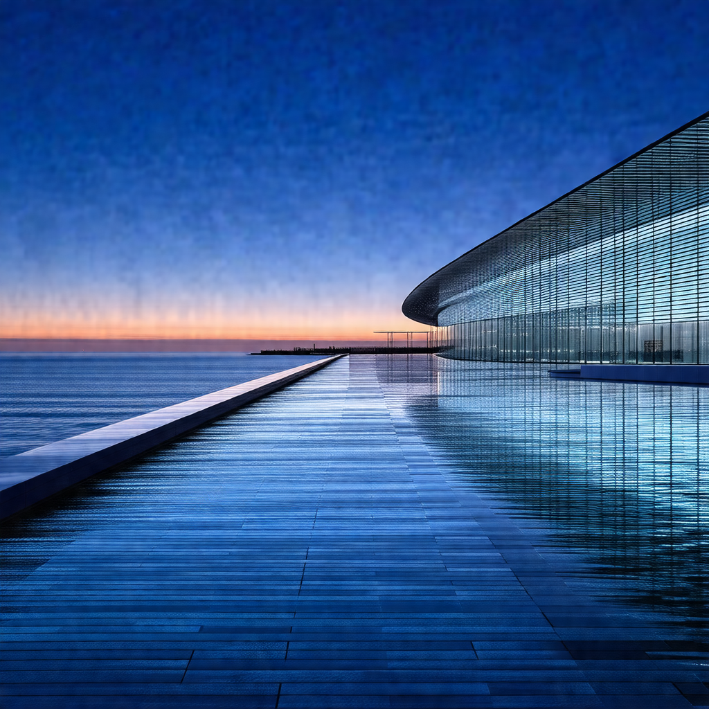 Large, modern building with a reflective surface