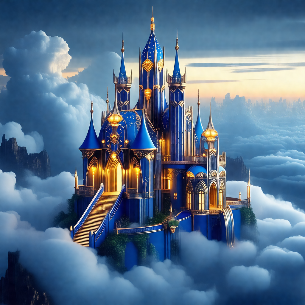Blue castle with a bridge leading to it
