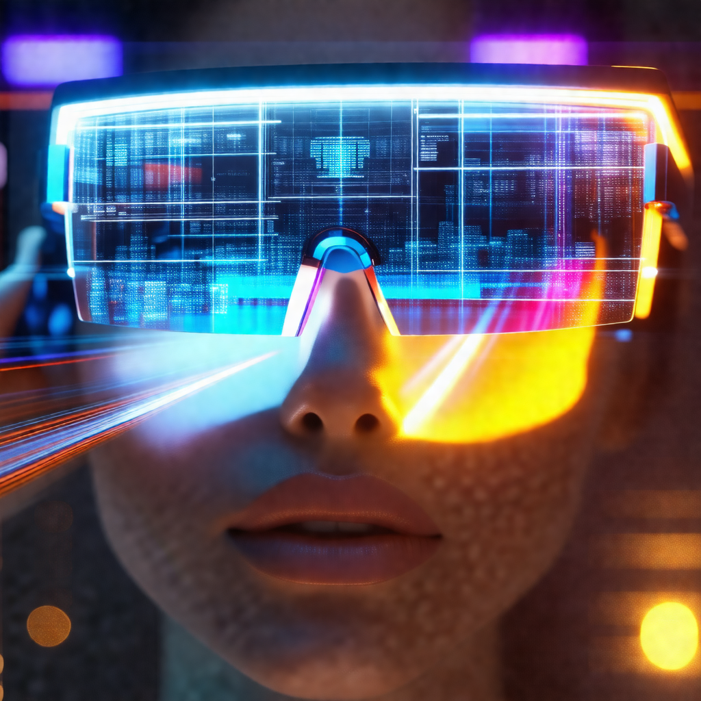 Woman wearing a pair of futuristic goggles, which are des...