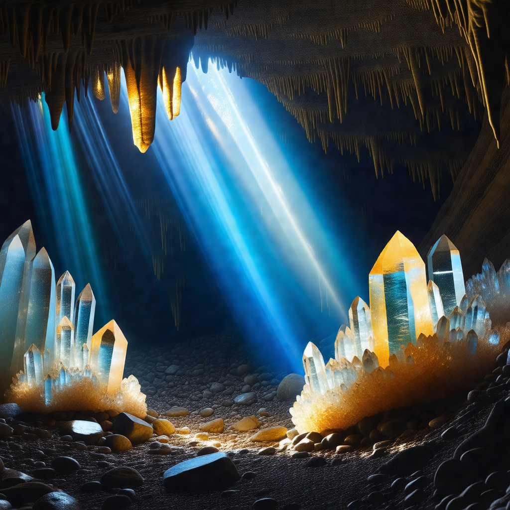 Cave with a large opening, illuminated by a blue light
