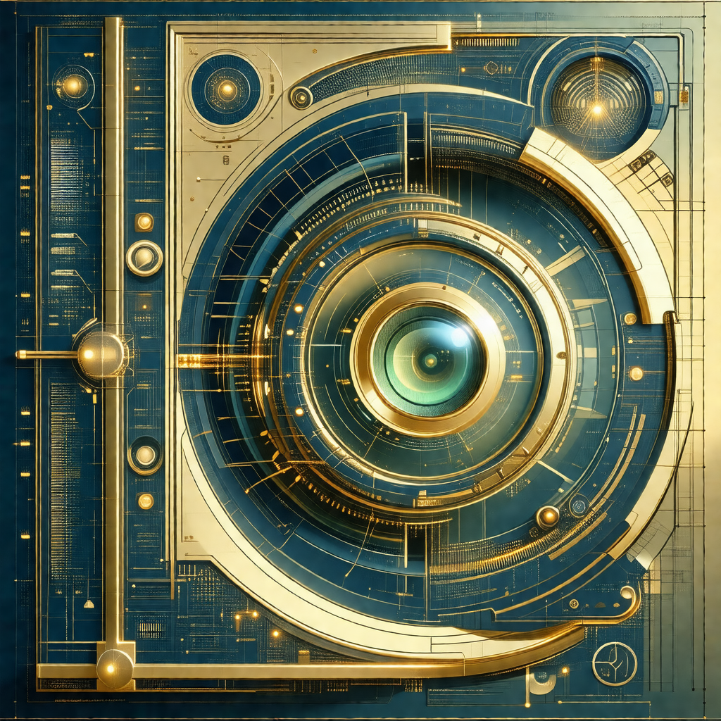 Blue and gold design, possibly a futuristic or space-them...