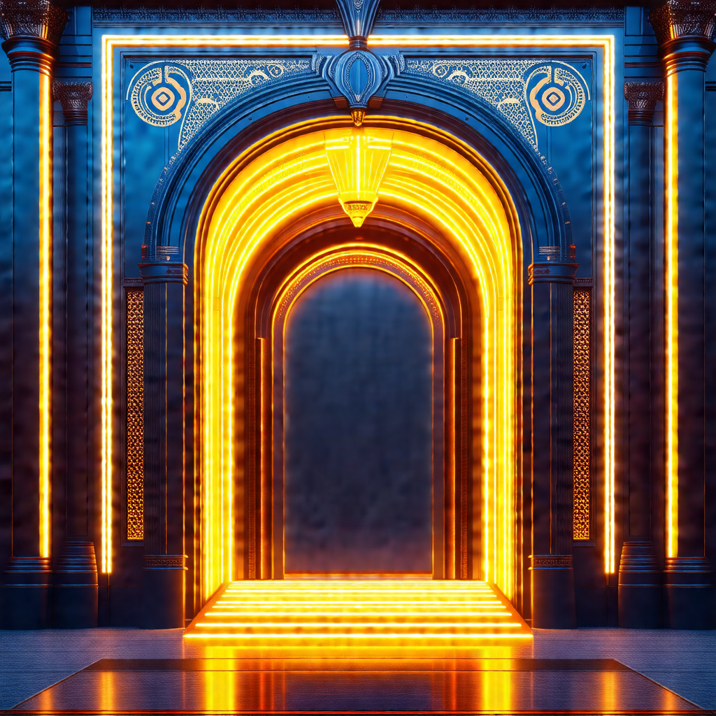 Large, ornate archway with a brightly lit interior