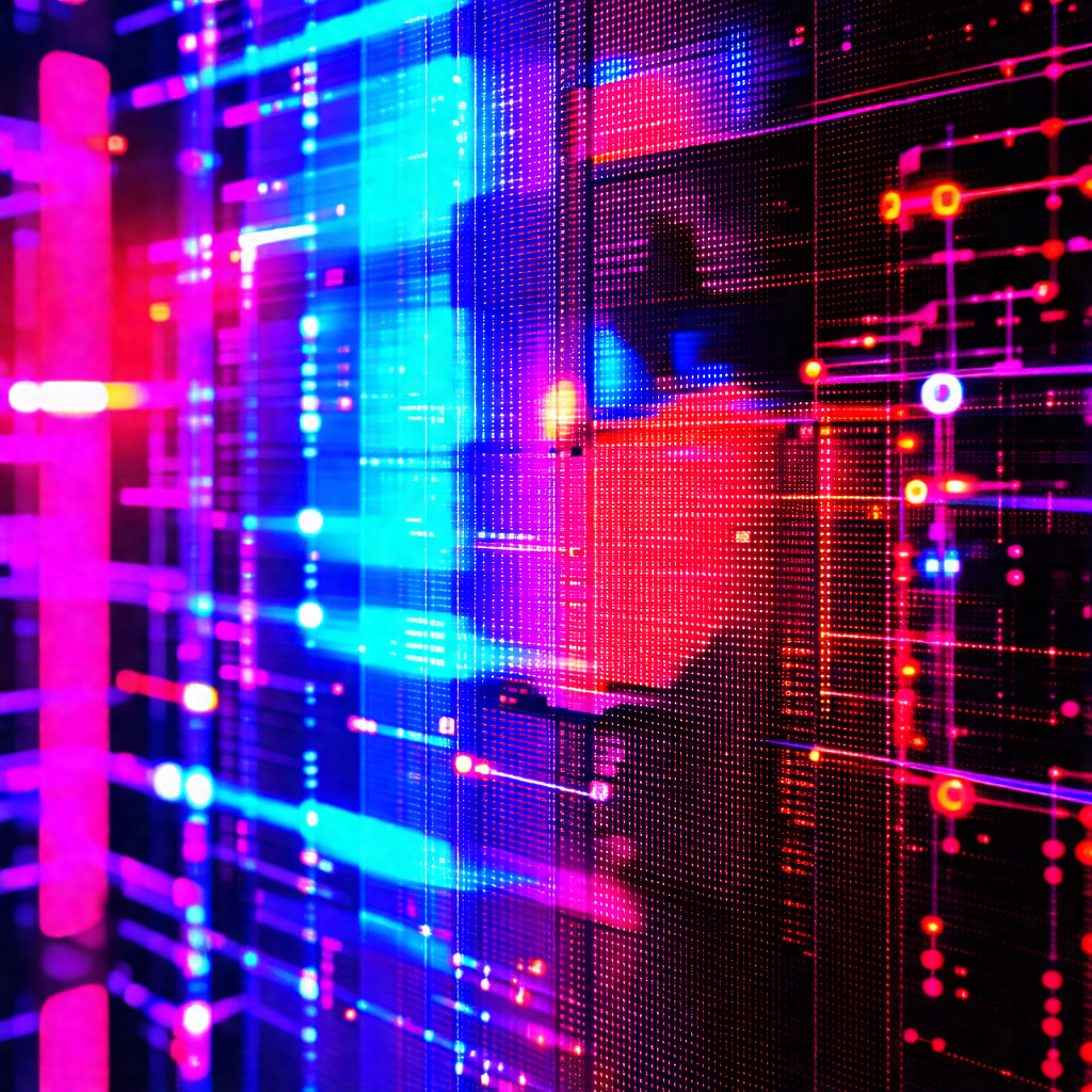 Person standing in front of a large screen, which is disp...